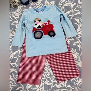 Kids Tractor Print Matching Set - Blue and Red